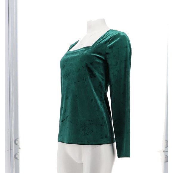 NWT SKINNYGIRL GIANA CRUSHED VELVET SQUARE NECK TOP BOTANICAL GARDEN GREEN MED. - Picture 3 of 13